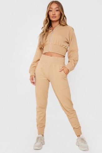 IN THE STYLE STONE SHIRRED WAIST LOUNGEWEAR JOGGERS - flipped