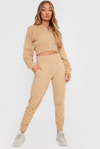 IN THE STYLE STONE SHIRRED WAIST LOUNGEWEAR JOGGERS