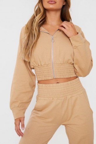 IN THE STYLE STONE SHIRRED WAIST ZIP FRONT LOUNGEWEAR HOODIE - flipped