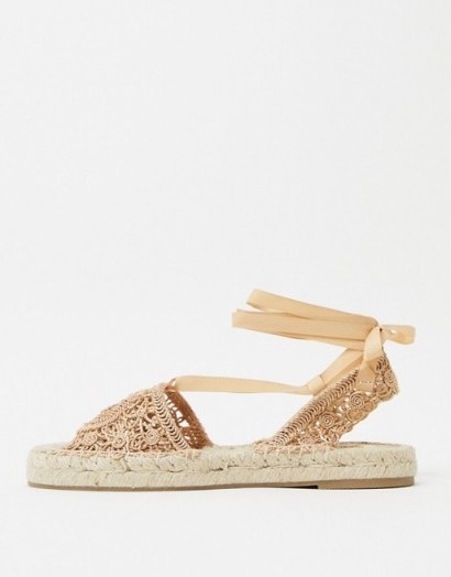 Stradvarius lace up espadrilles beige – strappy espadrille – summer sandals - flipped