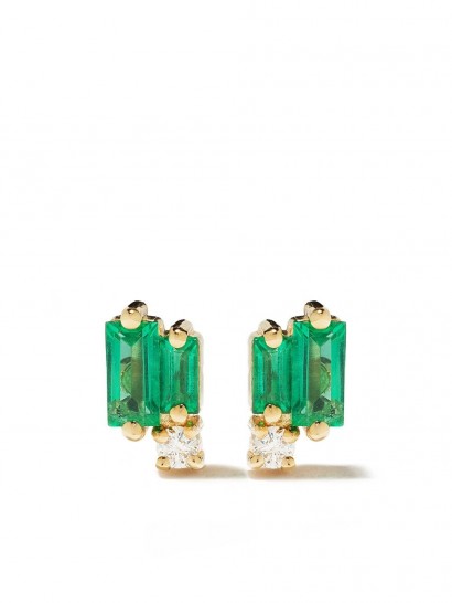 SUZANNE KALAN 18kt yellow gold Fireworks emerald and diamond studs – small luxe stud earrings
