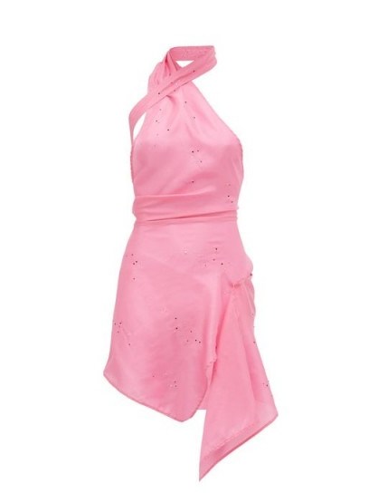LUDOVIC DE SAINT SERNIN Swan halterneck crystal-embellished silk dress in pink - flipped