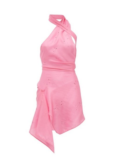 LUDOVIC DE SAINT SERNIN Swan halterneck crystal-embellished silk dress in pink