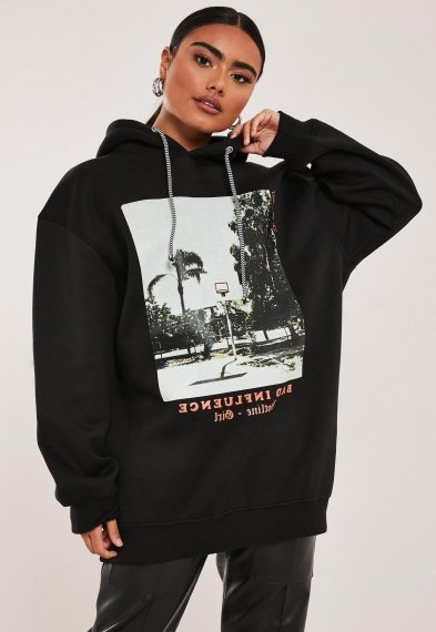 MISSGUIDED tall black bad influence graphic hoodie – printed hoodies - flipped