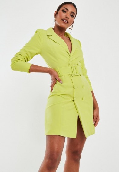 Missguided tall lime belted blazer dress | jacket style dresses - flipped