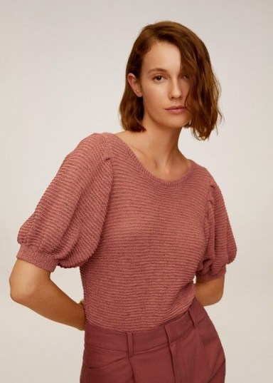 MANGO SEED Textured knit top coral red | scoop back jumper - flipped