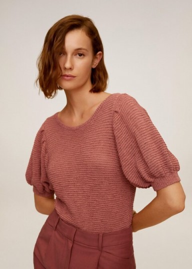 MANGO SEED Textured knit top coral red | scoop back jumper