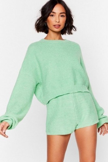 Nasty Gal The Long and Short of It Knit Lounge Set Green - flipped
