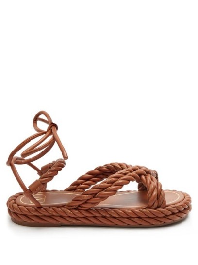 VALENTINO GARAVANI The Rope ankle-tie leather sandals in tan brown