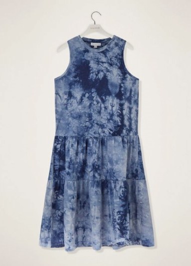 WAREHOUSE TIE DYE TIERED DRESS BLUE PATTERN / sleeveless relaxed fit dresses - flipped