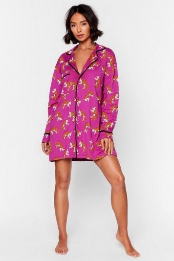 NASTY GAL Tiger Queen Jersey Pajama Nightie Plum ~ nighties ~ nightwear - flipped
