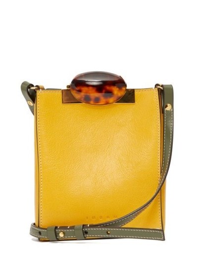 MARNI Tortoiseshell-clasp mini leather cross-body bag in yellow - flipped