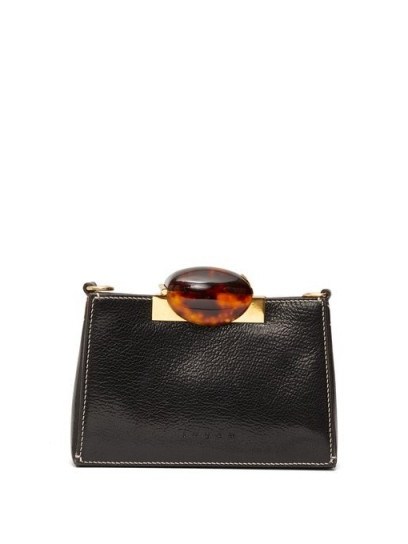 MARNI Tortoiseshell-effect clasp black-leather shoulder bag ~ small handbags - flipped
