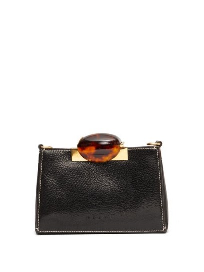 MARNI Tortoiseshell-effect clasp black-leather shoulder bag ~ small handbags