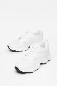 NASTY GAL Tread Carefully Faux Leather Chunky Sneakers White ~ mesh paneled trainers