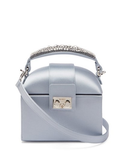 RODO Trunk crystal-embellished satin cross-body bag light blue | small luxe top handle bags