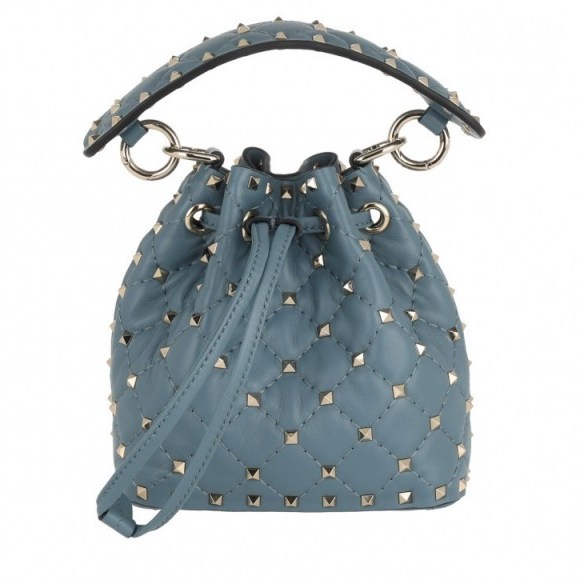 VALENTINO Spike Mini Bucket Bag Amadeus ~ small blue spiked bags - flipped