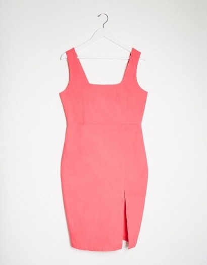Vesper Plus square neck midi dress in pink ~ lpd