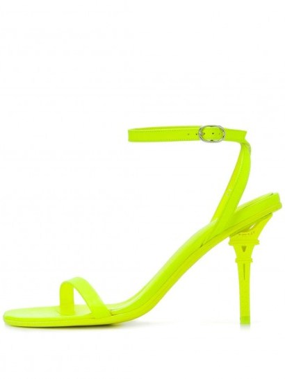 VETEMENTS Eiffel Tower sandals in fluorescent yellow ~ barely there heels - flipped