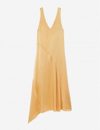 VINCE Asymmetric silk-satin midi dress in Marigold-758mgl