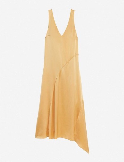 VINCE Asymmetric silk-satin midi dress in Marigold-758mgl - flipped