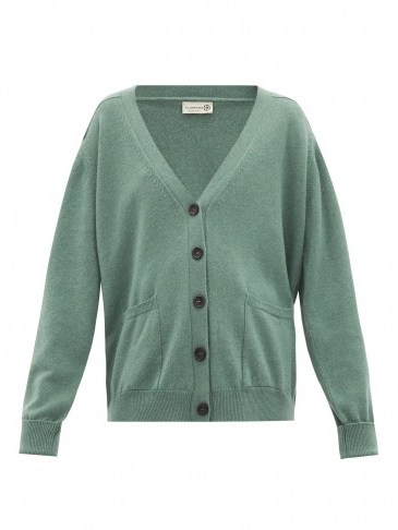 CONNOLLY Green V-neck cashmere cardigan - flipped