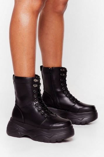 NASTY GAL Walk My Way Faux Leather Hiker Boots Black