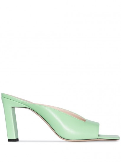 WANDLER Isa 85mm leather mules ~ pale green square toe mule