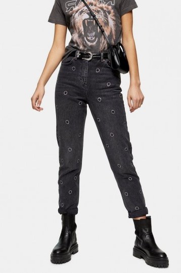 Topshop Washed Black Diamanté Alien Mom Tapered Jeans - flipped
