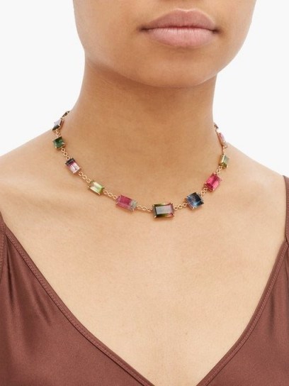 IRENE NEUWIRTH Watermelon tourmaline & 18kt gold necklace – multicoloured semi-precious stone necklaces - flipped