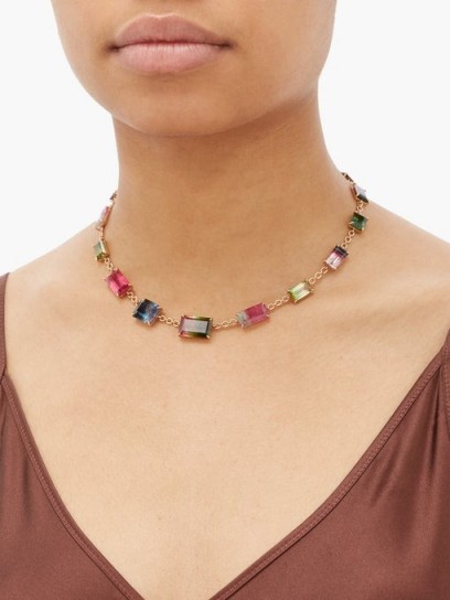 IRENE NEUWIRTH Watermelon tourmaline & 18kt gold necklace – multicoloured semi-precious stone necklaces