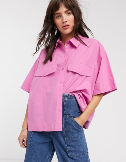 Weekday Shayla organic cotton boxy shirt in pink