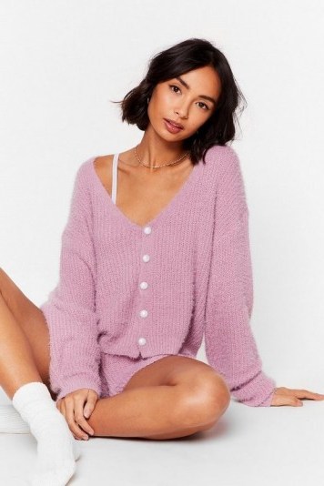 Nasty Gal What a Pearl Wants Knit Shorts Lounge Set Lilac - flipped