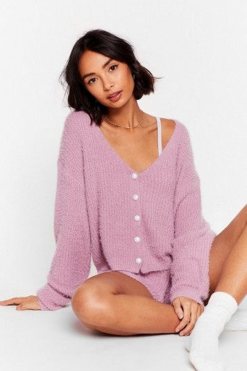 Nasty Gal What a Pearl Wants Knit Shorts Lounge Set Lilac