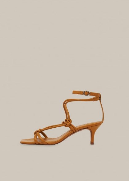 WHISTLES EMELY KITTEN HEEL SANDAL MUSTARD / strappy knot detail sandals - flipped