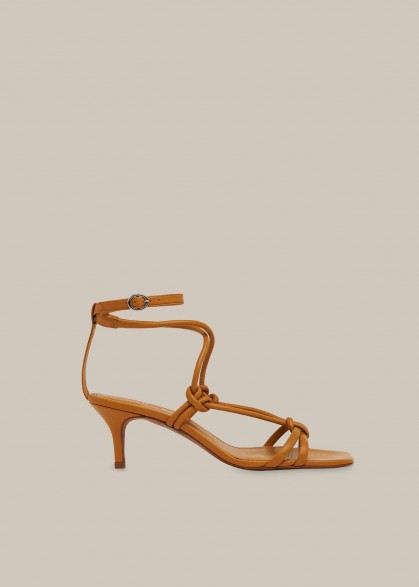 WHISTLES EMELY KITTEN HEEL SANDAL MUSTARD / strappy knot detail sandals