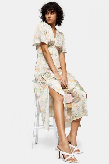 Topshop Willow Floral Print Angel Sleeve Midi Dress - flipped