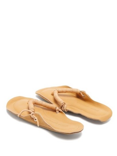 ACNE STUDIOS Woven-strap raw-edged leather sandals camel brown - flipped