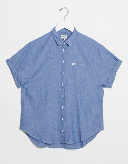 Wrangler relaxed chambray denim shirt in midwash blue shadow