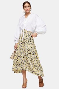 Topshop Yellow Daisy Print Tiered Midi Skirt | spring skirts