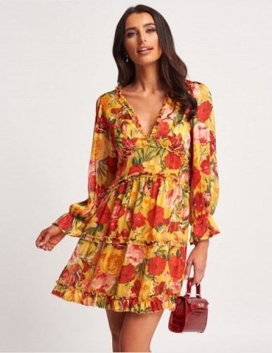 Forever Unique Yellow Floral Floaty Ruffle Mini Dress / open back dresses - flipped