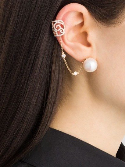 YOKO LONDON 18kt rose gold Novus Freshwater pearl and diamond earring ~ single luxe earrings - flipped
