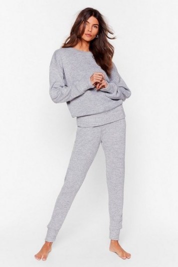 Nasty Gal You Time Knitted Sweater and Jogger Set – grey lounge sets - flipped