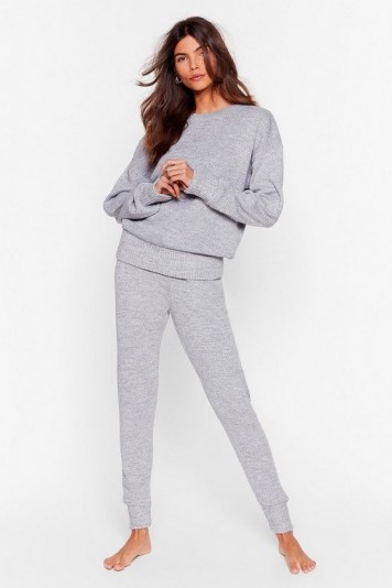Nasty Gal You Time Knitted Sweater and Jogger Set – grey lounge sets