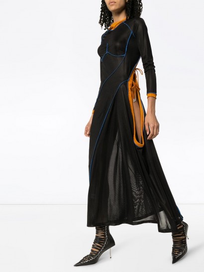 Y/PROJECT asymmetric tie-fastening dress in blue velvet ~ cut-out dresses