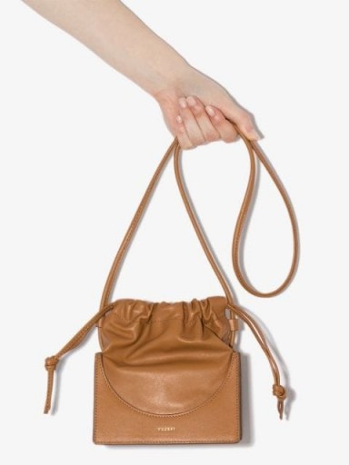 YUZEFI Brown drawstring leather pouch – small handbags – crossbody