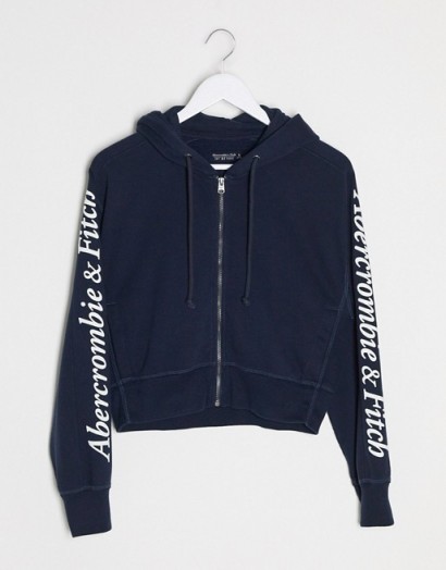 Abercrombie & Fitch classic logo hoodie in navy – blue zip front hoodies