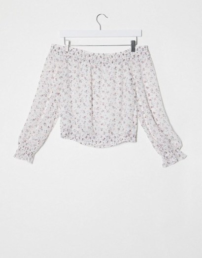 Abercrombie & Fitch off the shoulder top in white ground floral – bardot summer tops - flipped