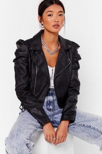 Nasty Gal Act Puff Faux Leather Moto Jacket - flipped