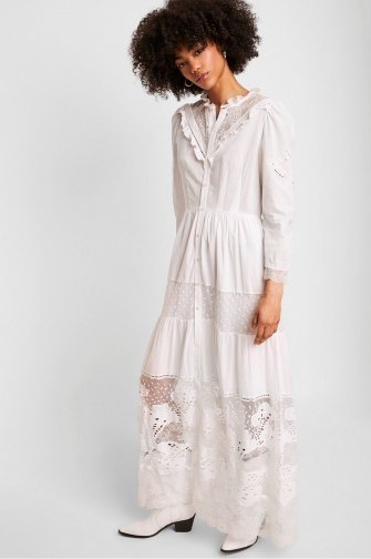 French Connection ADEONA LAWN LACE MIX DRESS LINEN WHITE | summer garden party clothing | semi sheer maxi frock - flipped
